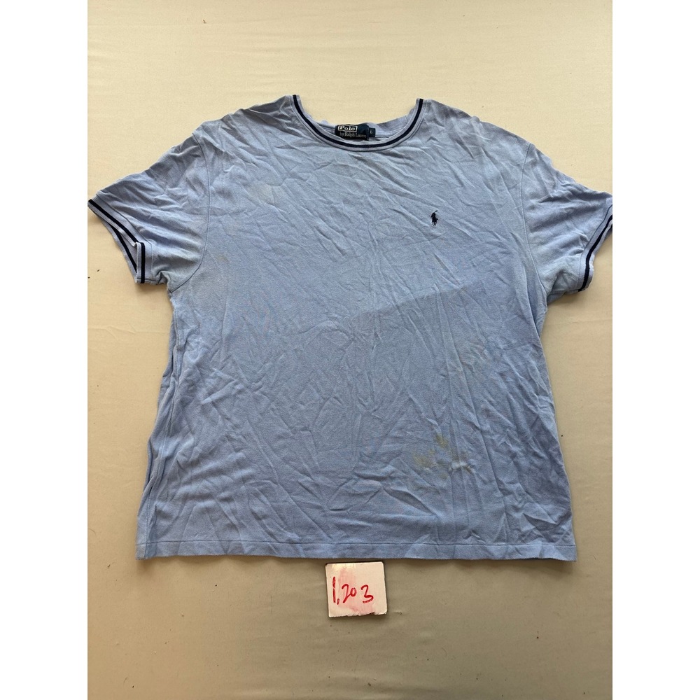 Polo Ralph Lauren Mens Ringer T-Shirt Light Blue Pique Knit Pony Logo Large